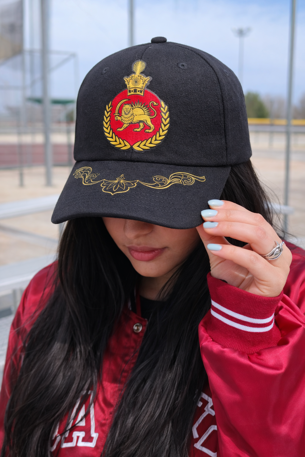 Iran Royal Lion Sun Red Velvet hat Unisex Baseball Caps